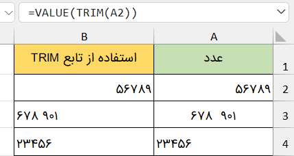 اعداد اصلاح‌شده-تابع TRIM در اکسل