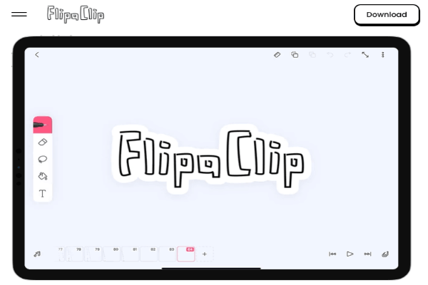 تصویر صفحه نخست وب سایت flipaclip آورده شده است که در آن نحوه ساخت انیمیشن از طریق تورق سریع چند فریم نشان داده شده است - ساخت انیمیشن با هوش مصنوعی