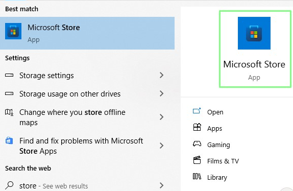 پیدا کردن سرویس Microsoft Store در منوی استارت