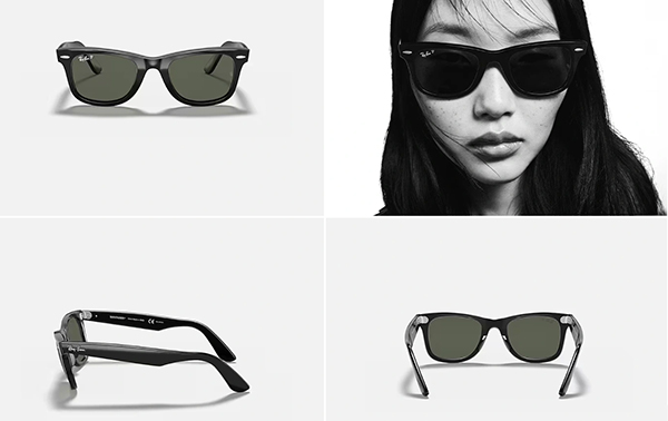 ۴ تصویر از عینک rayban از زوایای مختلف و روی چهره مدل