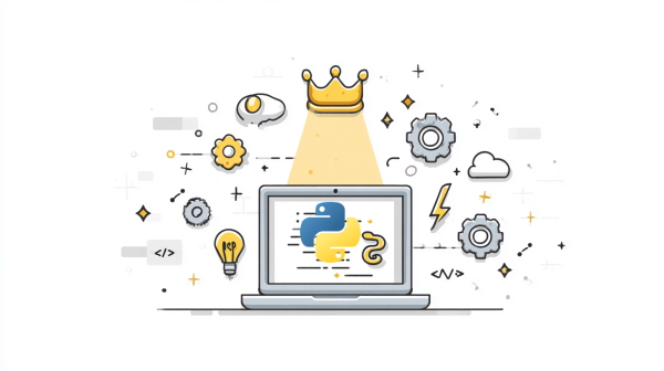 تاجی در بالای لپاپ با لوگوی پایتون - آموزش برتر برنامه نویسی پایتون