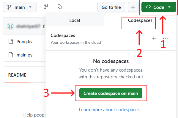 مراحل ساخت Codespace در گیت‌هاب بر روی مخزن مشخص شده