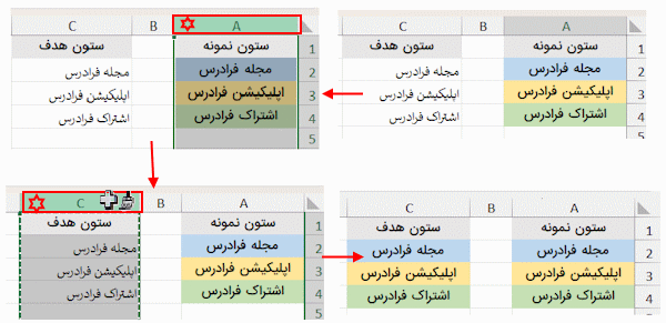 کپی قالب در یک ستون-format painter در اکسل