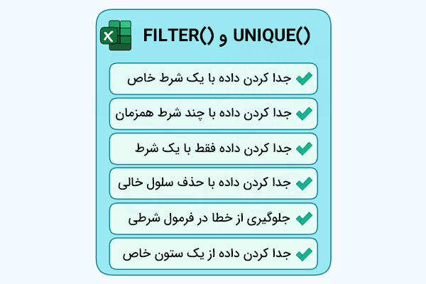 کاربرد تابع یونیک و فیلتر-تابع UNIQUE در اکسل