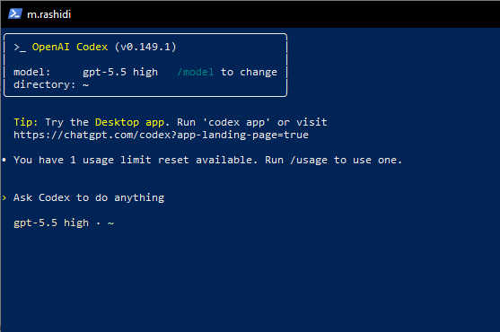 رابط خط فرمان Codex CLI