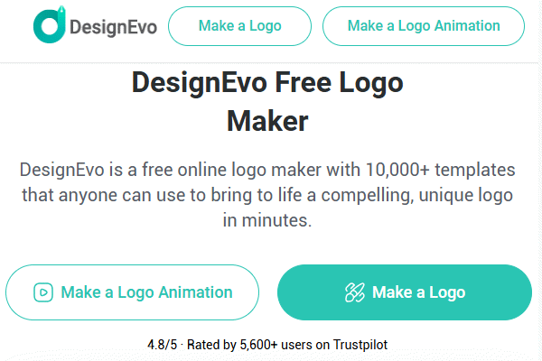 صفحه اصلی DesignEvo سایت رایگان ساخت لوگو با هوش مصنوعی در تصویر نشان داده شده است