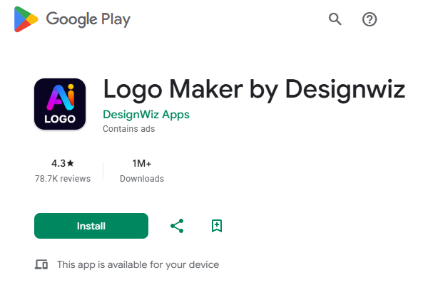 صفحه دانلود اپلیکیشن DesignWiz AI Logo Generator برای ساخت لوگو با هوش مصنوعی در گوگل پلی در تصویر نشان داده شده است