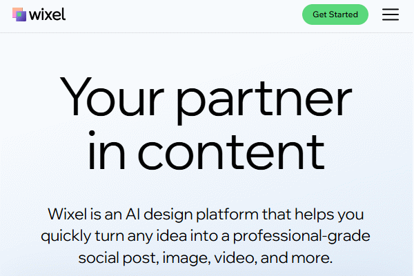 صفحه اصلی سایت Wixel AI Logo Generator برای ساخت لوگو با هوش مصنوعی در تصویر نشان داده شده است