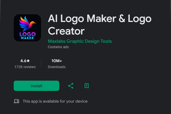 صفحه دانلود اپلیکیشن AI Logo Maker برای ساخت لوگو با هوش مصنوعی در تصویر نشان داده شده است