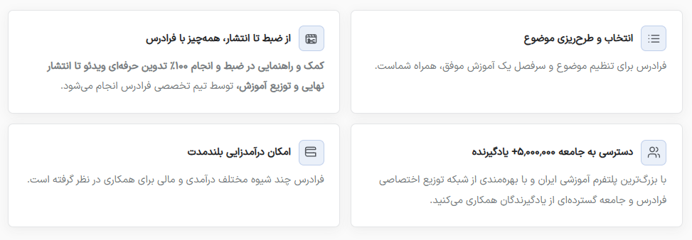 بنرهای خدمات و امکانات فرادرس برای مدرسین