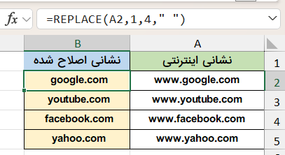حذف عبارت متنی-تابع replace در اکسل