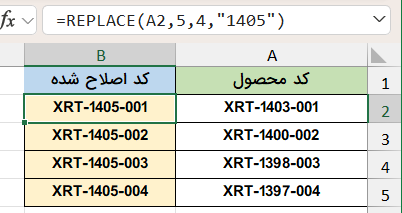کدهای اصلاح شده-تابع replace در اکسل
