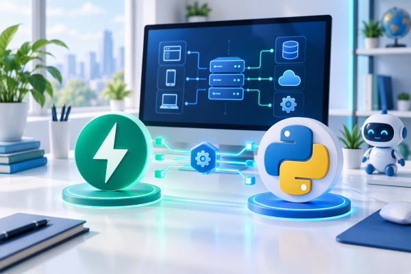 لوگو‌های FastAPI و پایتون برای ساخت API