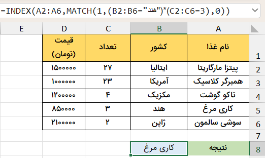 فرمول جند شرطی-ترکیب تابع index و match