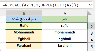 بزرگ کردن حرف اول-تابع replace در اکسل
