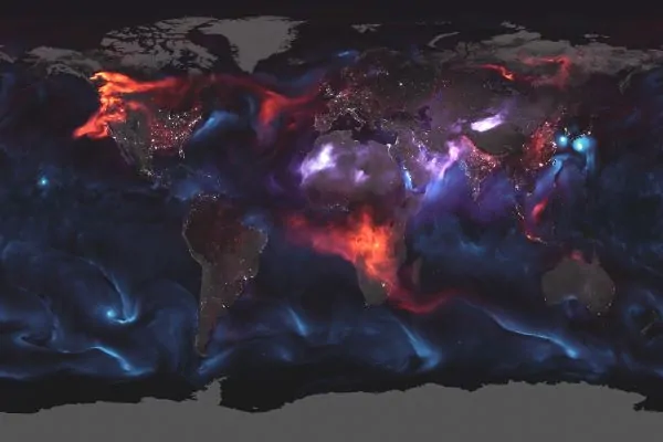 نقشه پراکندگی ذرات معلق در جو زمین