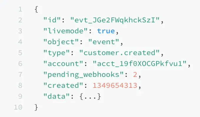 کد مربوط به درخواست HTTP اپلیکیشن ارائه دهنده خدمات پرداخت Stripe‌ برای راه اندازی وب هوک (Webhook)