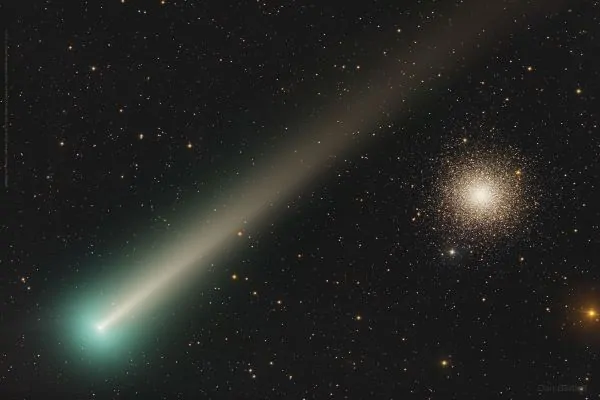 دنباله دار لئونارد درمقابل خوشه ستاره ای M3
