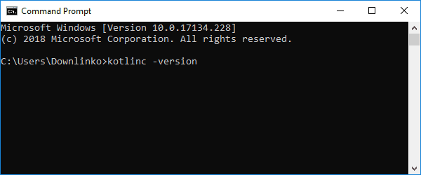 اجرای دستور مربوط به نمایش نسخه نصب شده کاتلین در خط فرمان ویندوز