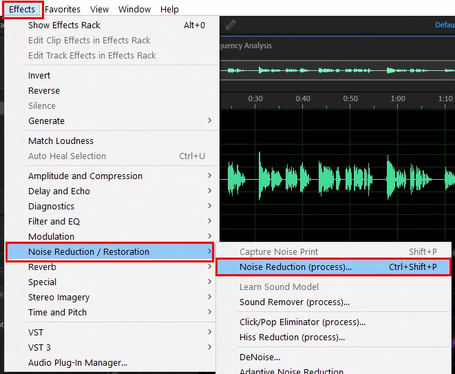 ابزار noise reduction برای حذف نویز صدا در ادوب ادیشن
