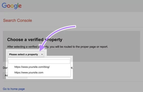 انتخاب property در ابزار robots.txt tester سرچ کنسول گوگل
