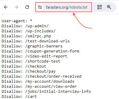 آدرس فایل robots.txt وب سایت فرادرس