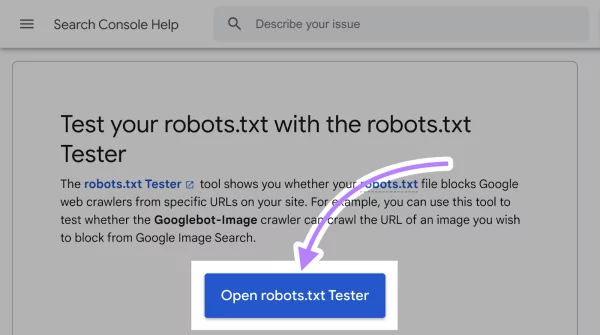 انتخاب گزینه robots.txt Tester در سرچ کنسول گوگل