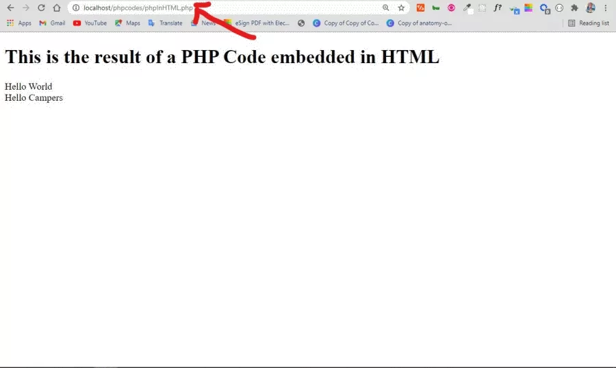 نمایش خروجی حاصل از اجرای کد Hello World بعد از ترکیب آن با کدهای HTML - PHP چیست