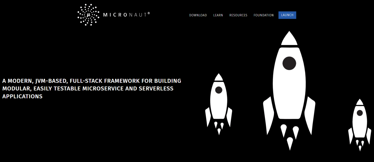 صفحه اصلی وب سایت فریم ورک Micronaut یکی از فریم ورک های جاوا