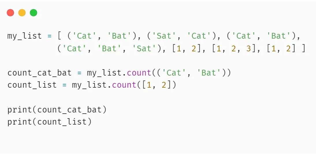 توضیح تابع Count در پایتون برای شمارش چگونگی یک عنصر در یک لیست