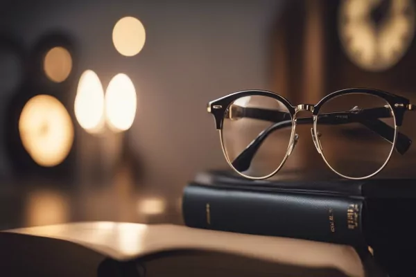 تصویر عینکی که روی چند کتاب قرار دارد.