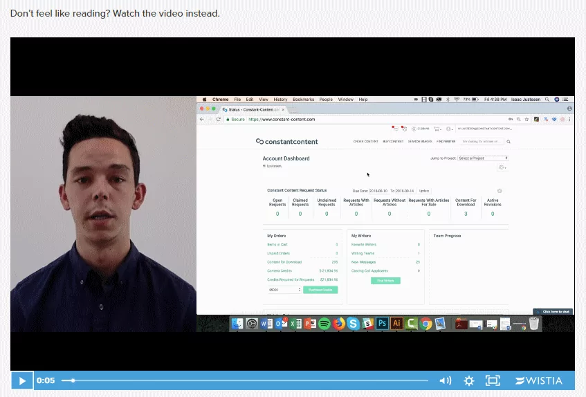 اسکرین شات از ویدیوی استفاده از محصول سایت constant content