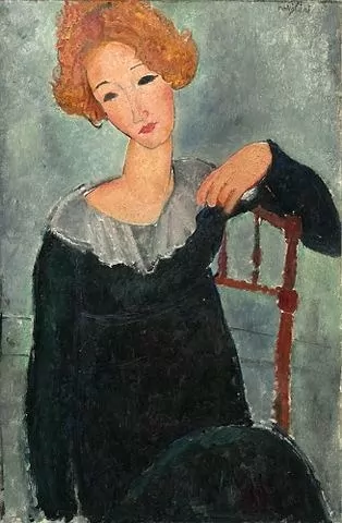 نقاشی زنی با موهای قرمز اثر آمادئو مودیلیانی در سبک اکسپرسیونیسم