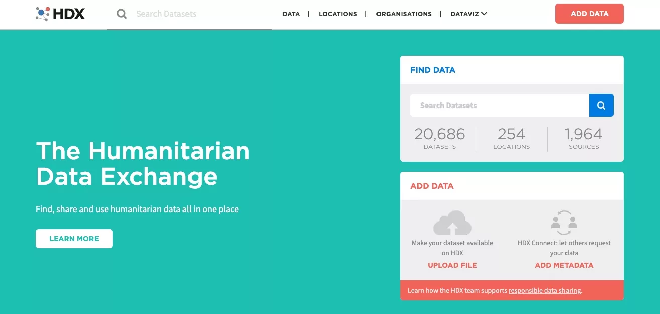 وب سایت Humanitarian Data Exchange