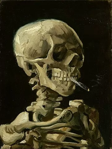 نقاشی اسکلت با سیگار روشن