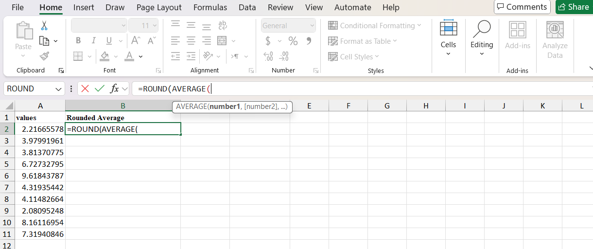 نوشتن فرمول round و average در اکسل- round function